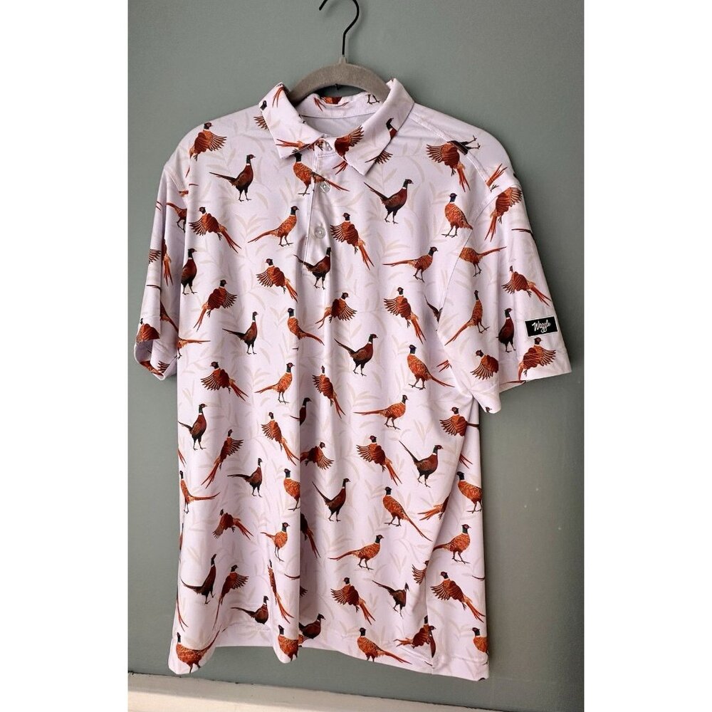 Waggle Shirt Men's SZ M White Flush Performance All Over Pheasant Stretch Golf - Picture 5 of 5